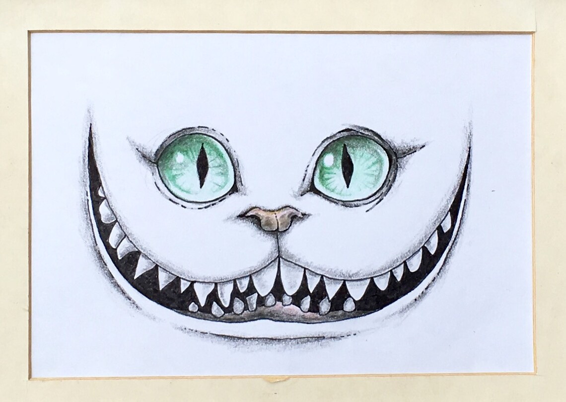 Cheshire Cat Grin Drawing Original or Print // Colored Pencil | Etsy