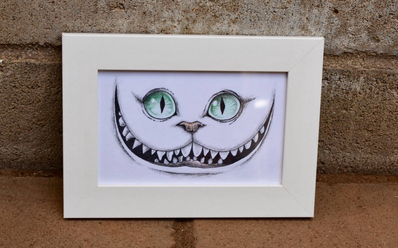 Cheshire Cat Grin Drawing Original or Print // Colored Pencil | Etsy