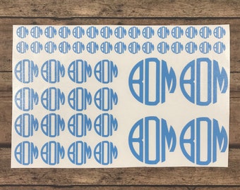 Monogram Decal Set: Circle Vinyl Stickers, Personalized Initials