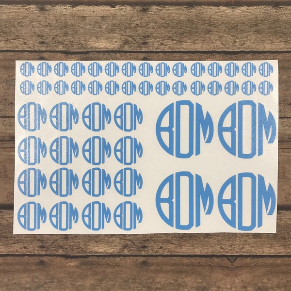 HUGE Sheet of Monogram Decals, Set of 50 Monogram Decals, Set of Vinyl Decals, Set of Circle Monograms, MIni Monograms