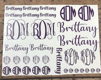 Personalized Name & Monogram Vinyl Decal Sheet, Custom Stickers