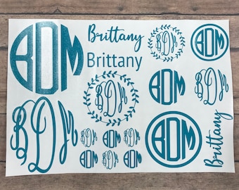Monogram Vinyl Decal Sheet: Personalized Initials & Name Stickers