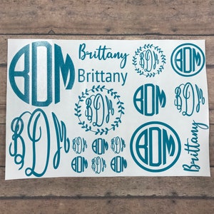 Sheet of Monogram Decals, Set of Monogram Stickers, Set of Vinyl Decals, Various Monogram Decals, Initials Stickers, Name Decals