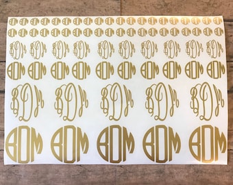 Monogram Vinyl Decal Stickers: Personalized Initials, Set of 70