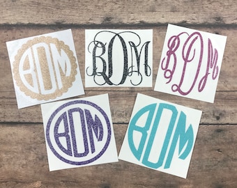 Glitter Monogram Decal, Custom Initial Sticker