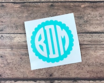 Scalloped Circle Monogram Decal: Personalized Vinyl Sticker