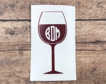 Wine Glass Monogram Decal, Monogram Sticker, Vinyl Decal, Car Decal, Laptop Monogram, Phone Monogram