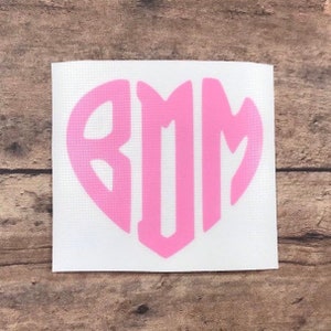 Heart Font Monogram Decal, Valentines Day Monogram, Heart Monogram Sticker, Vinyl Decal, Car Decal, Laptop Decal, Phone Monogram