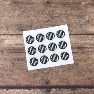 Mini Monogram Decals, Set of 12 Circle Monogram Stickers, Lot of Vinyl Decals