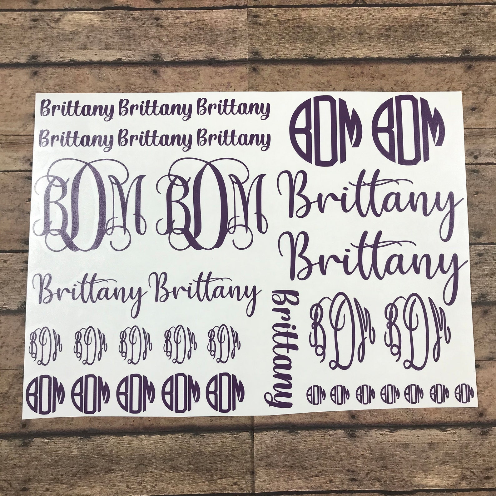 Personalized Name & Monogram Vinyl Decal Sheet, Custom Stickers - Etsy