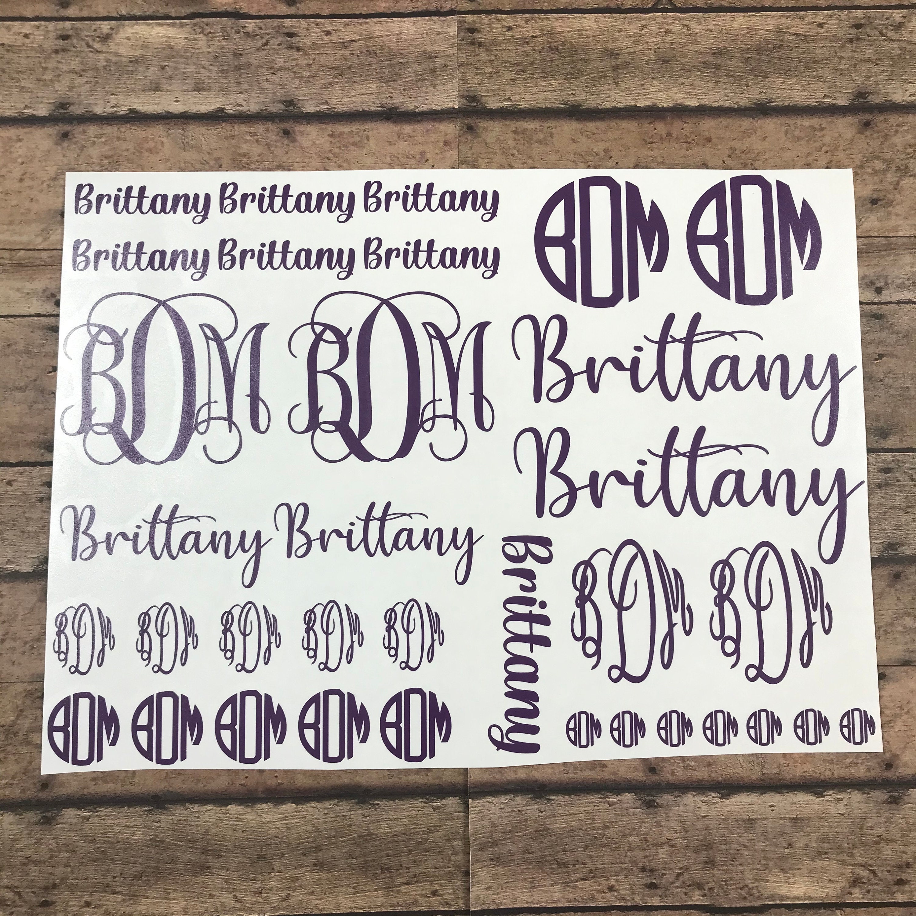 Personalized Name & Monogram Vinyl Decal Sheet, Custom Stickers - Etsy