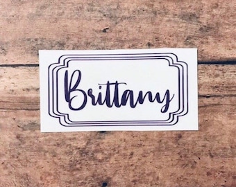 Rectangle Name Decal, Personalized Name Sticker, Vinyl Decal