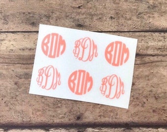 Monogram Vinyl Decal Set: Circle & Fancy Fonts, Personalized Stickers