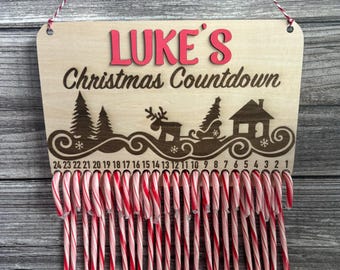 Personalized Christmas Countdown, Candy Cane Advent Calendar, Basswood Sign