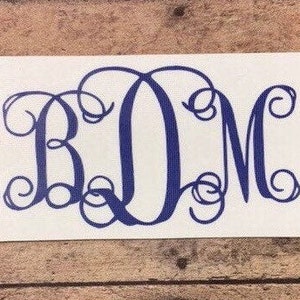 Vine Interlocking Monogram Decal, Cursive Monogram Decal, Vinyl Sticker, Car Decal, Laptop Monogram Decal