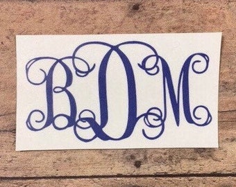 Vine Interlocking Monogram Decal, Cursive Monogram Decal, Vinyl Sticker, Car Decal, Laptop Monogram Decal