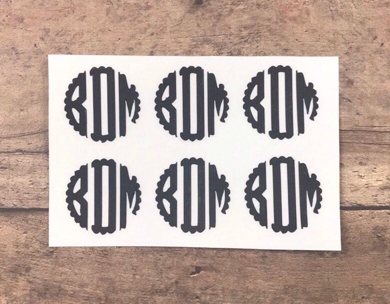 Scalloped Circle Monogram Decals: Set of 6 Vinyl Stickers