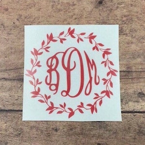 Autocollant de monogramme de couronne d’automne, autocollant de monogramme de feuilles, autocollant de vinyle, décalque de voiture, , autocollant d’ordinateur portable, monogramme de téléphone