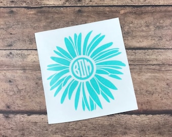 Calcomanía de monograma de flor de margarita: vinilo personalizado