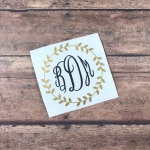 Flower Circle Monogram Decal, Gold and Black Monogram Sticker, Vinyl Decal