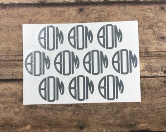 Set of 10 Circle Monograms, Set of Monogram Decals, Circle Font, Bulk Vinyl Decals, Lot of Monograms