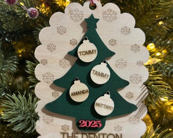 Custom Family Name Christmas Ornament, 3D Wood Keepsake