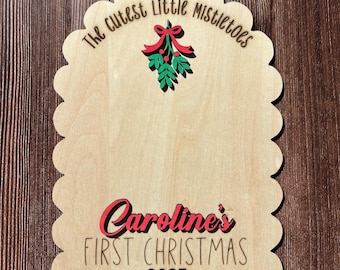 DIY-voetafdruk maretakbord, baby's eerste kerst, houten aandenken
