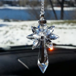Crystal angel, angel car charm,  swarovski angel, spiritual gift, religious gift, memorial gift, crystal suncatcher,  hanging crystal