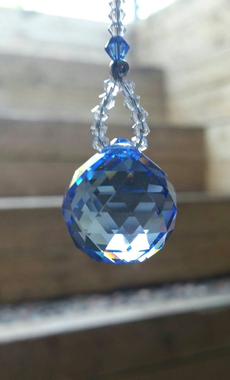Blue Swarovski Crystal Suncatcher Sapphire Crystal Car Charm Etsy