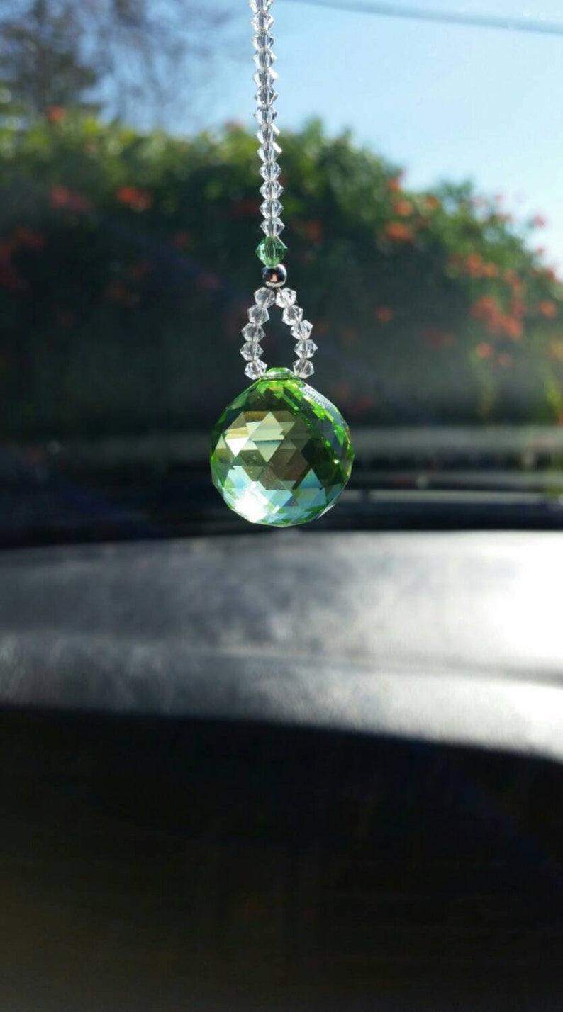 chakra green suncatcher green crystal car charm car decoration Crystal suncatcher crystal car charm rear view mirror peridot gift