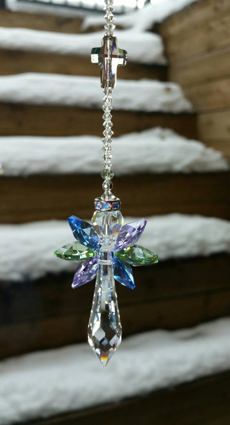 Angel car charm angel decoration crystal angel guardian angel religious gift angel suncatcher memorial angel gift baptism gift