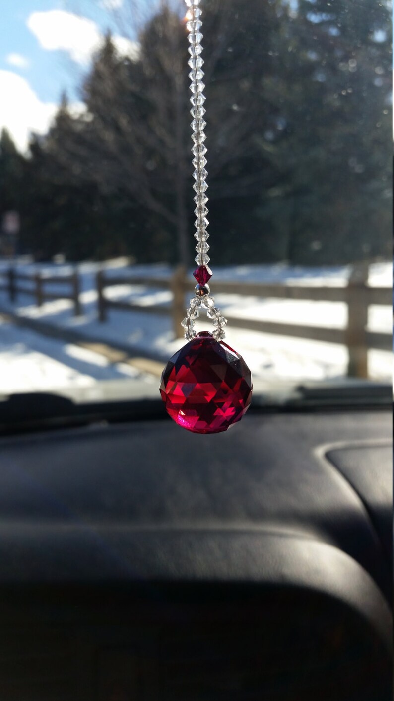 Red crystal ball ruby suncatcher red suncatcher rear view Etsy