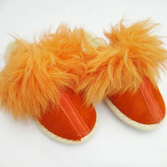 orange fluffy slippers