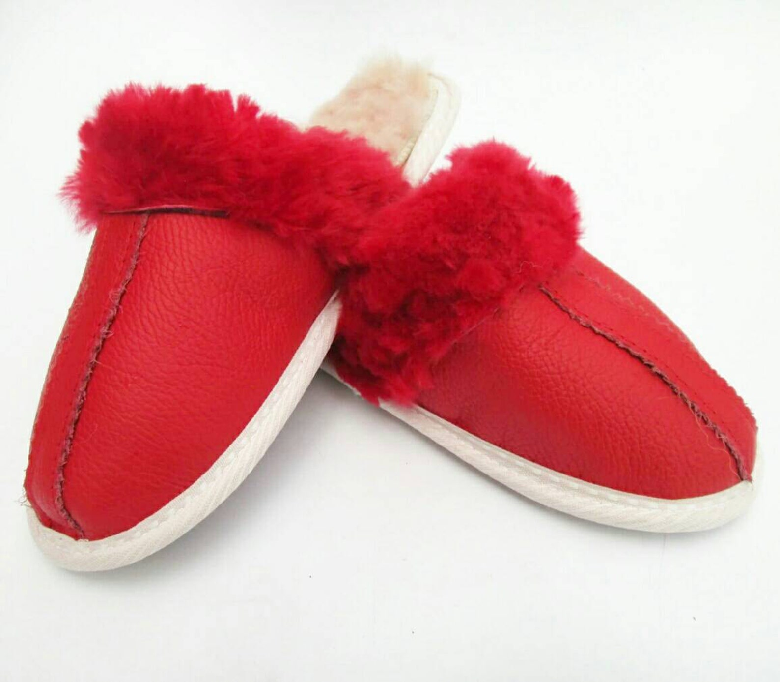 Red slippers women slippers natural sheepskin fur custom Etsy