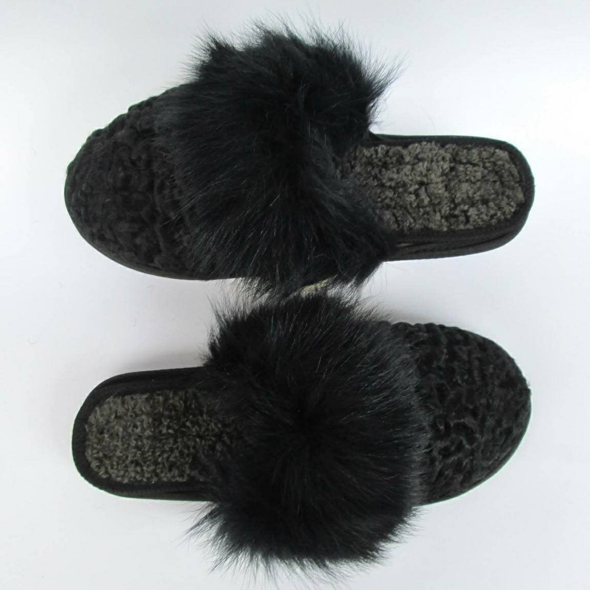 Karakul sheep slippers women shoes black sheepskin fur | Etsy