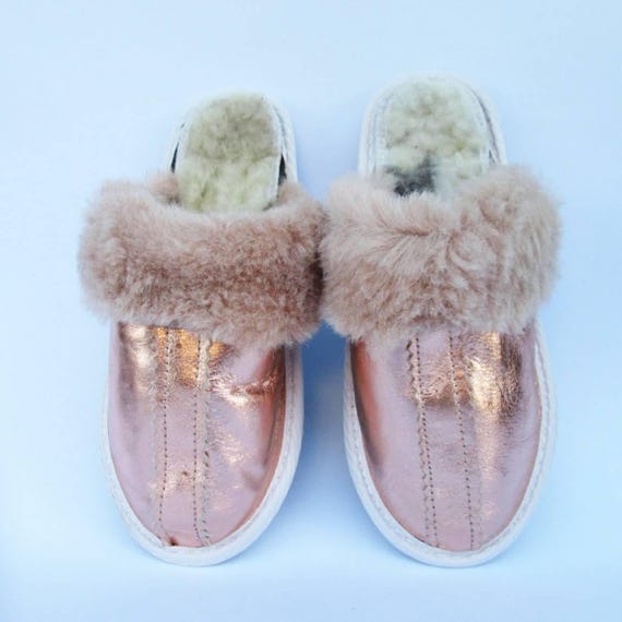 Rose gold slippers, women leather slippers, woman shoes, winter shoes,custom anniversary gift idea, wedding shoes, Christmas gift for her Rose gold slippers, women leather slippers, woman shoes, winter shoes,custom anniversary gift idea, wedding shoes, Christmas gift for her
