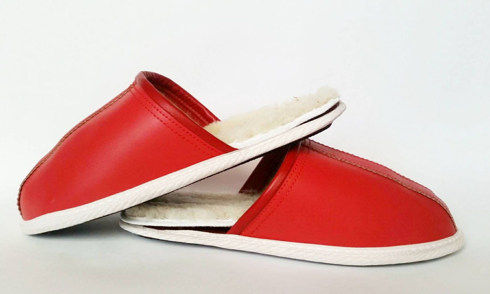 Red men slippers luxury leather shoes custom made winter Etsy