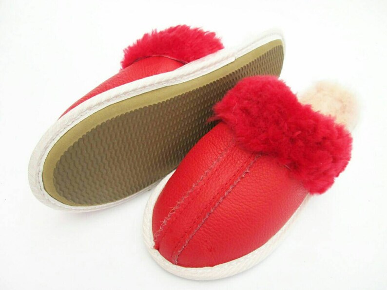 Red slippers women slippers natural sheepskin fur custom Etsy