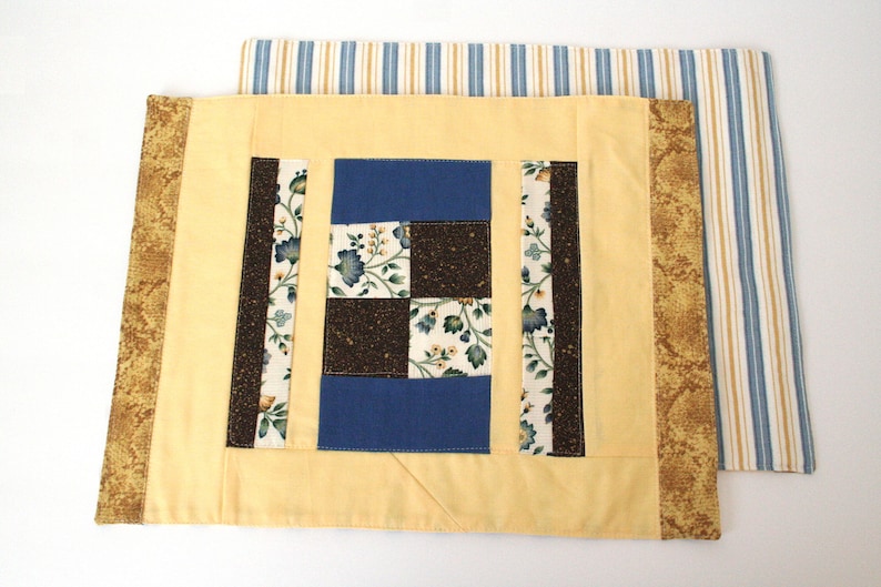Farmhouse Table Decor Set of 6 Fabric Placemats Yellow Floral Patchwork