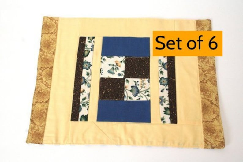 Farmhouse Table Decor Set of 6 Fabric Placemats Yellow Floral Patchwork