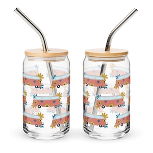 Vintage Hippie Bus Boho Can-shaped glass