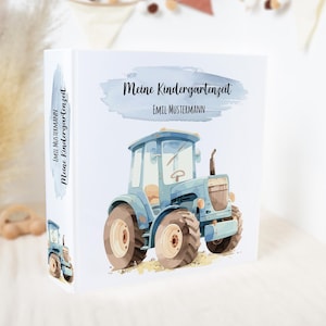 Kindergarten Krippe Ordner TRAKTOR BLAU Sammelmappe Ringordner personalisierbar mit Namen RINGORDNER