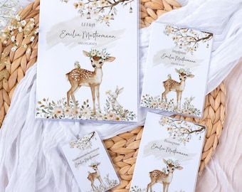 U-Heft und Impfpass Reisepass Hülle personalisiert REH IM ZAUBERWALD Schutzhülle mit Namen Geschenk für Geburt Mädchen junge
