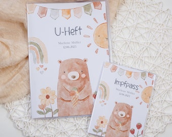 U-Heft und Impfpass Hülle personalisiert DOODLE BÄR Schutzhülle mit Namen Geschenk für Geburt Junge Mädchen