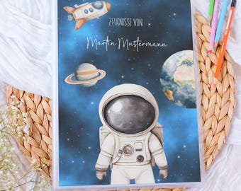 Zeugnismappe ASTRONAUT personalisiert - Schulanfang - Einschulung - Hausaufgabenheft Zeugnisse Zeugnis Jungs