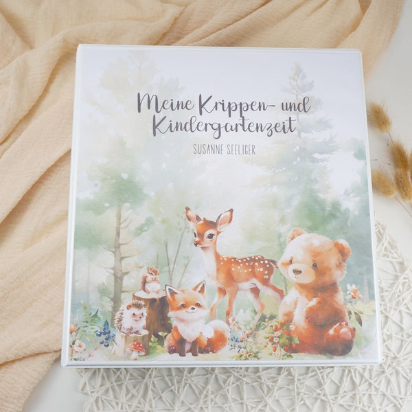 Kindergartenordner SÜSSE BABY WALDTIERE Krippenordner inkl. Folien und Deckblatt personalisiert mit Namen
