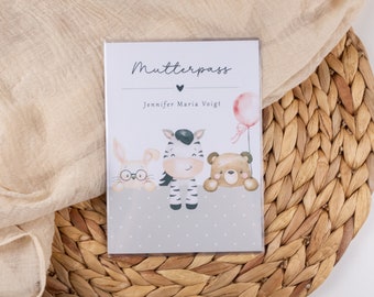 Mutterpasshülle BÄR UND HASE personalisiert mit Namen, Schutzhülle für die Dokumente in der Schwangerschaft, Geschenk für werdende Mamas