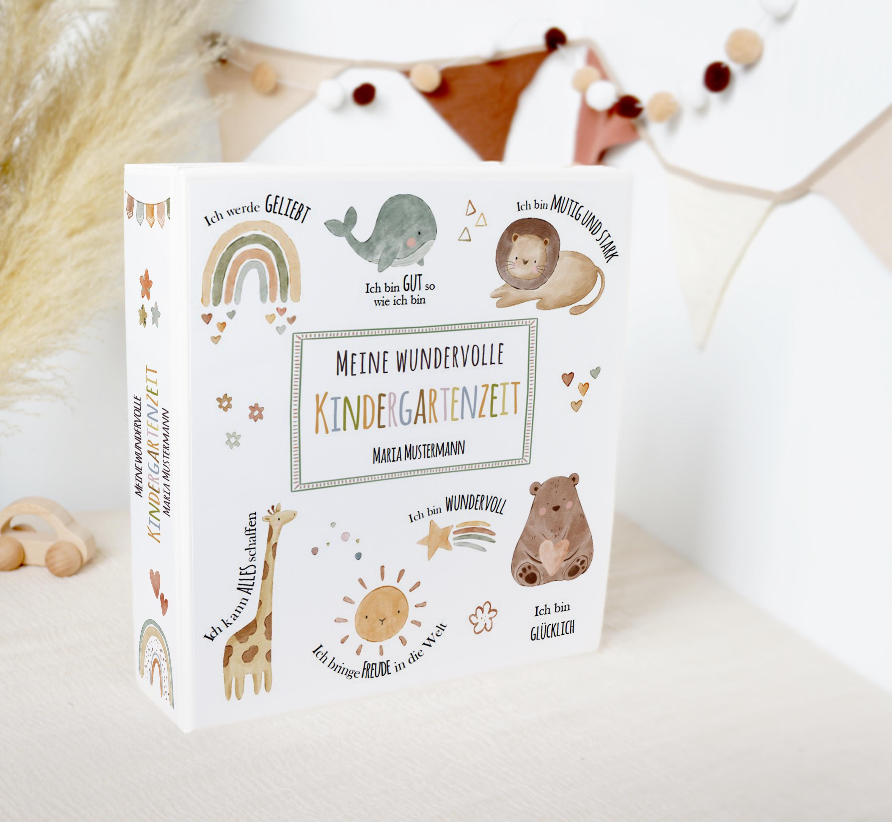 Kindergarten Ordner AFFIRMATION TIERE personalisiert mit Namen / Sammelmappe Ringordner für Krippe Schule Kita oder Kindergarten