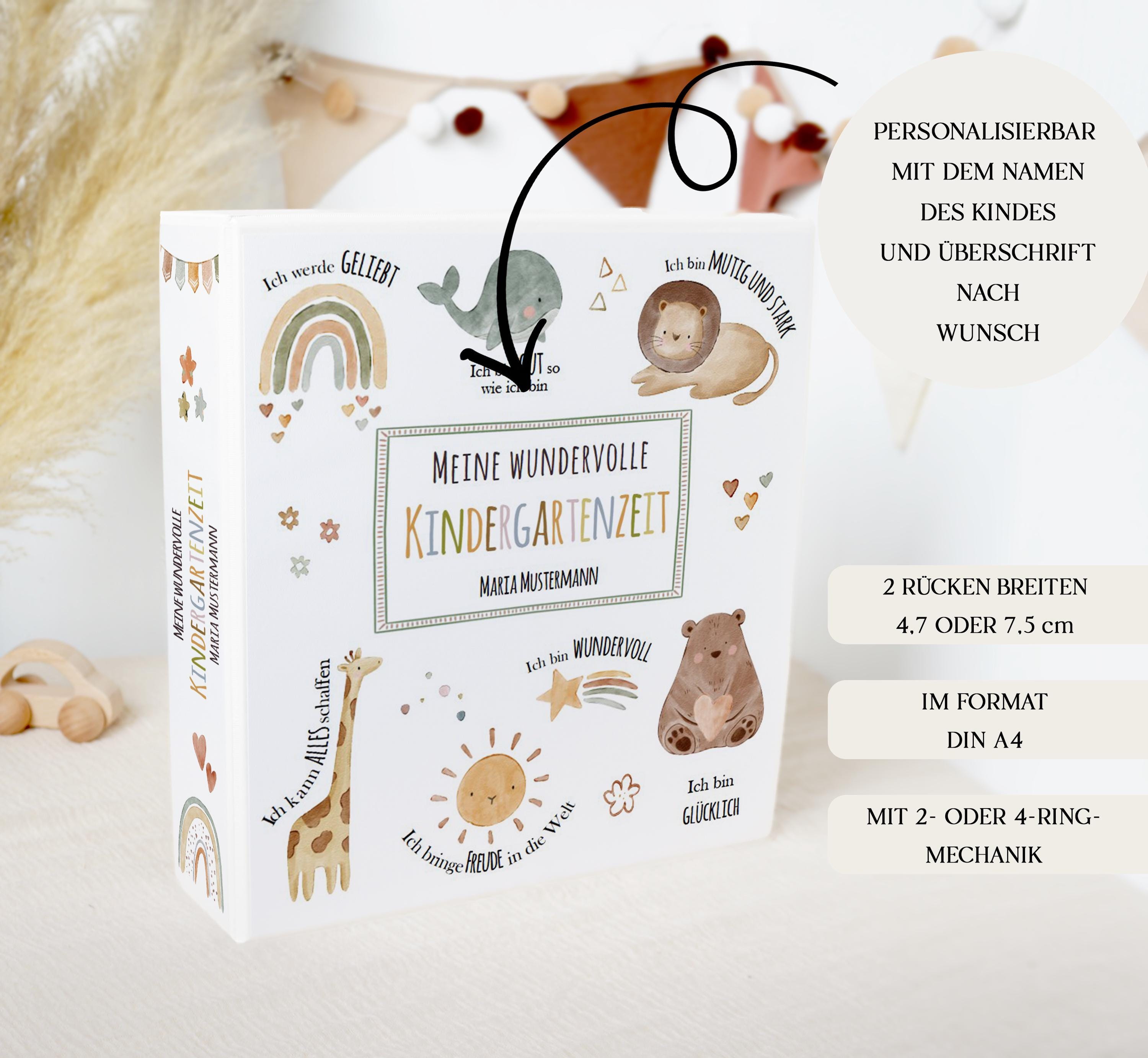 Kindergarten Ordner AFFIRMATION TIERE personalisiert mit Namen / Sammelmappe Ringordner für Krippe Schule Kita oder Kindergarten