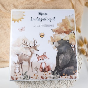 Kindergarten Krippen Ordner WALDTIERE BOHO personalisiert mit Namen inkl. Folien und Steckbrief